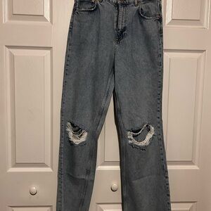 Zara Blue Distressed Wide Leg Jeans